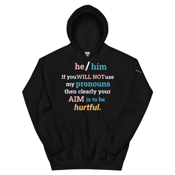 He/Him pronouns trans Hoodie in Black