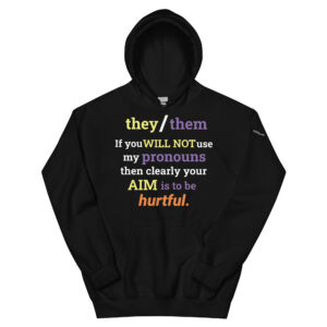 they/them pronouns non-binary hoodie in black