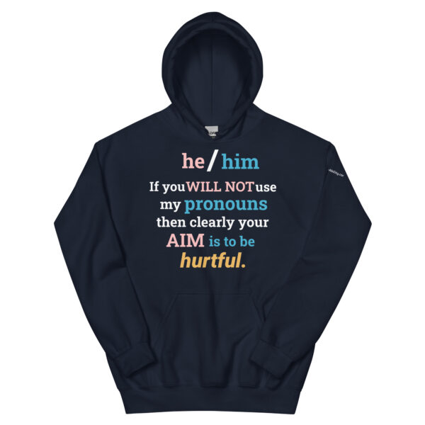 He/Him pronouns trans Hoodie in Navy Blue