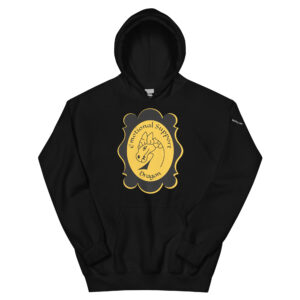 Emotional Support Dragon Gold Hoodie in Black.