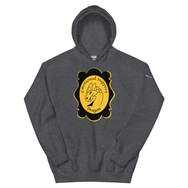 Emotional Support Dragon Gold Hoodie in Heather Gray.