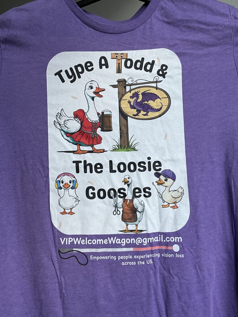 Type A Todd and the Loosie Goosies shirt in Heather Team Purple.